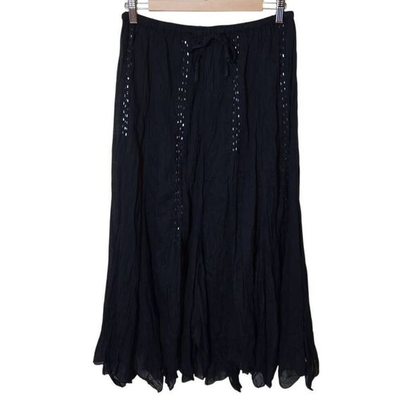 Fashion Fuse Black Gauze Midi Skirt OS Asymetric Festival Artisan Hippie NWT - Picture 1 of 9